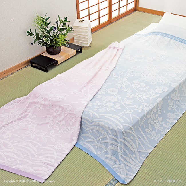 今治纏布 今治産ジャガードタオルケット No.100 (ブルー)