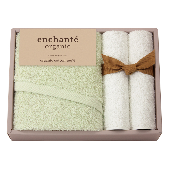 アンシャンテオーガニック　フェイスタオル・タオルハンカチ2Pセット　No.25　（アイスグリーン）　割引き商品