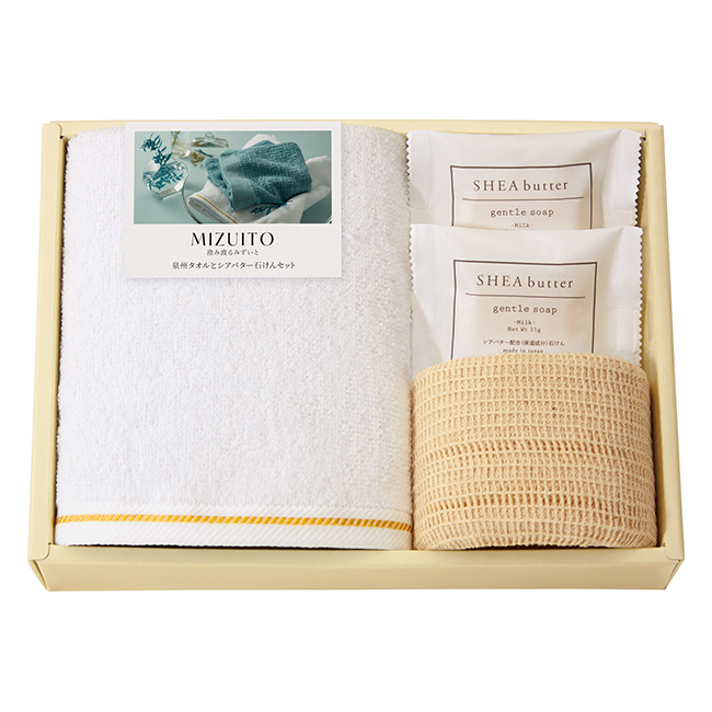 MIZUITO 澄みわたるみずいと 泉州タオルとシアバター石けんセット No