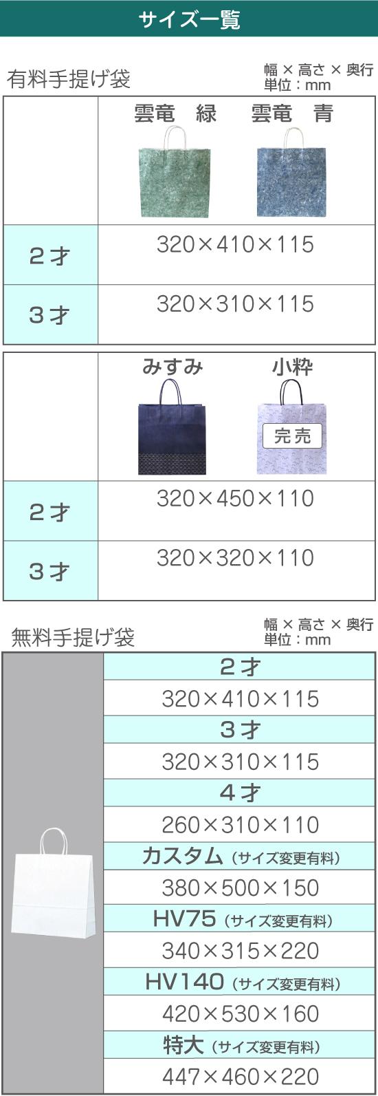 サイズ一覧